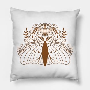 Gold Moth Folk Art Pillow