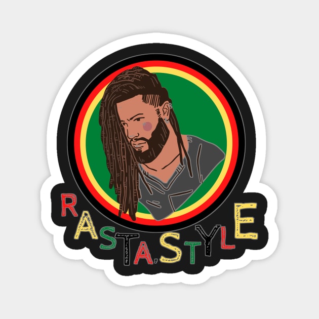 Rastafari man accompanied by a multicolored writing Magnet by JENNEFTRUST