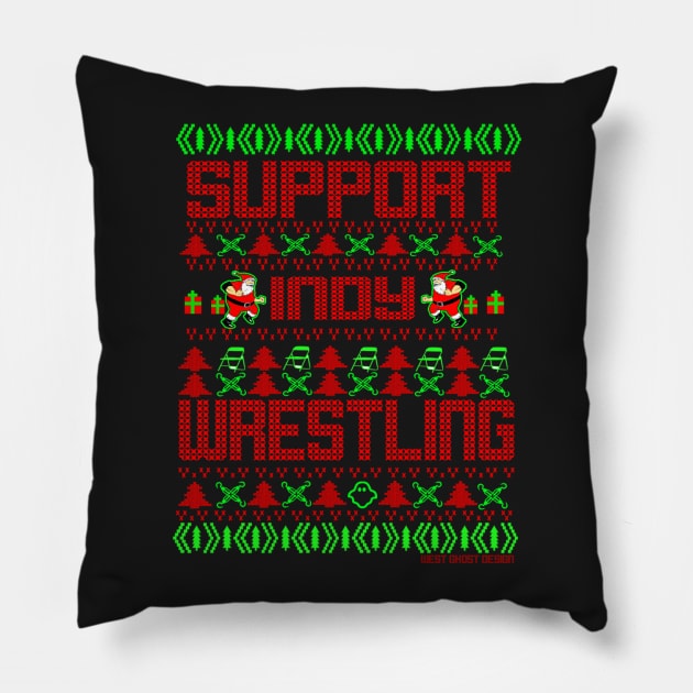 ugly christmas sweater support indy wrestling Pillow by WestGhostDesign707