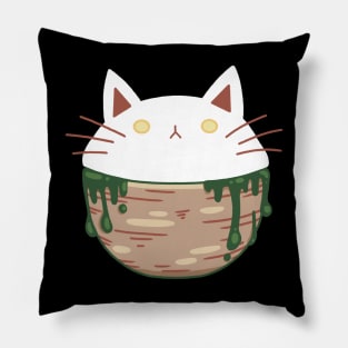 Kawaii „Green Tea Cat“ Design | Cute Illustration Green Tea Lover | Cat Lover Gift | Illustration by Atelier Serakara Pillow