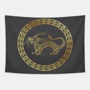 Golden Chinese Dragon Design Tapestry