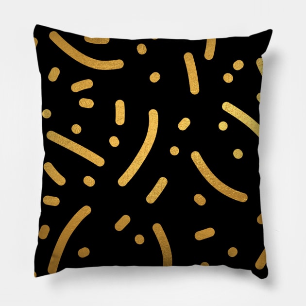 Black Gold colored abstract lines pattern Pillow by jodotodesign