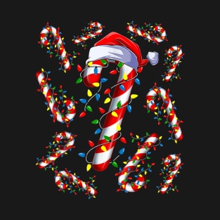 Red and White Candy Cane Santa Christmas Funny Xmas Lights T-Shirt