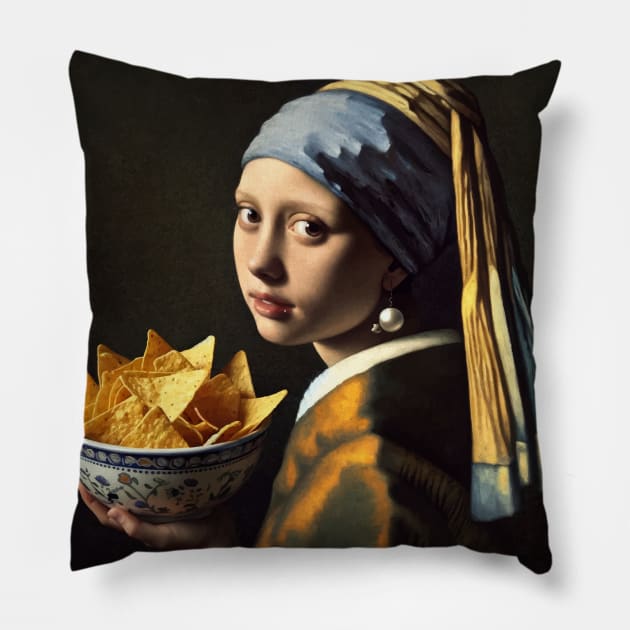 Mona Lisa Tortilla Chip Feast Tee - National Tortilla Chip Day Pillow by Edd Paint Something