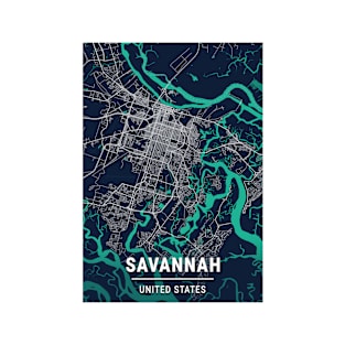 Savannah Blue Dark Color City Map T-Shirt