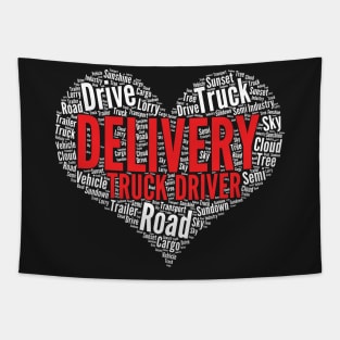 Delivery Truck Driver Heart Shape Word Cloud print Tapestry