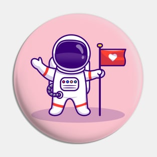 Astronaut Landing On Moon Holding Flag Pin