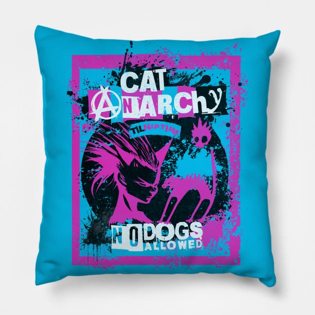 CAT ANARCHY - PINK & ELECTRIC BLUE Pillow by Off the Page