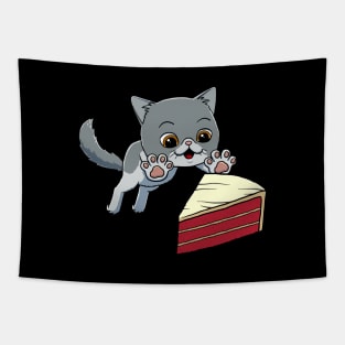 Exotic Shorthair Cat excited to eat Red Velvet Cake Tapestry