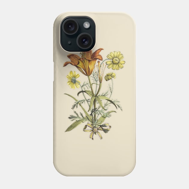 Tiger Lily Flower Bouquet with Ribbon Vintage Botanical Illustration Phone Case by Biophilia