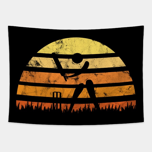 Retro 80s 90s Vintage Classic Colors Sunset  Design Cricket Tapestry by familycuteycom