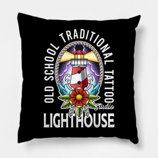 old school traditional tattoo light house Pillow