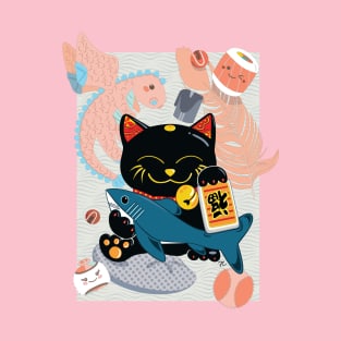 Black Lucky Cat and his Favorite Things T-Shirt