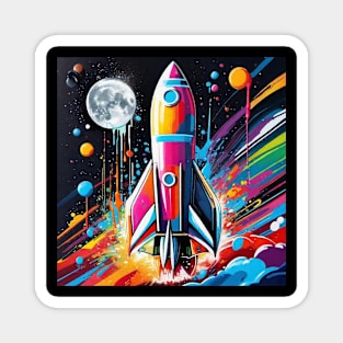 Colorful Space Rocket Liftoff Magnet