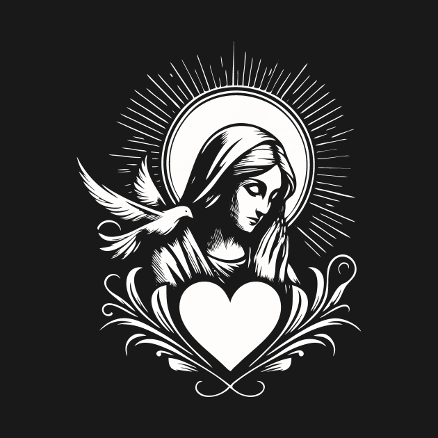 Holy Mary with heart and dove of peace by Tolan79 Magic Designs