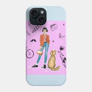 My Dog and Me in Chic Orange Glasses (Paris Background) Phone Case