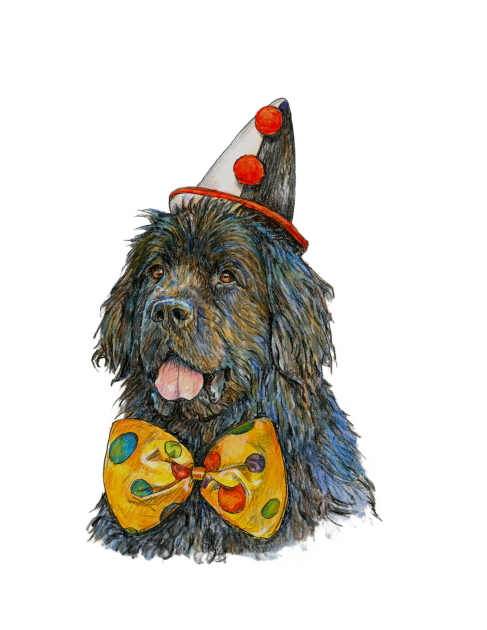 Newfoundland Dog Clown Bow Tie and Hat Kids T-Shirt by Prairie Dog Print