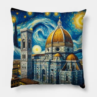 Italy Florence Cathedral Duomo Starry Night - Beautiful Iconic Places Pillow