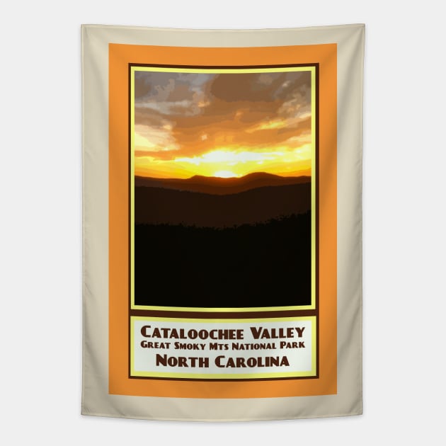 Vintage Travel Cataloochee Valley Sunset Tapestry by candhdesigns