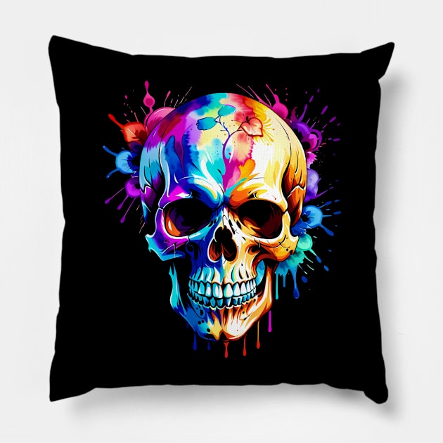 Skull Design in vibrant vector Style Pillow by Panwise