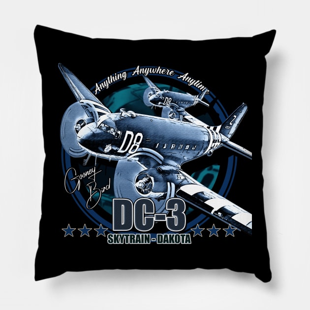 DC3 C47 Dakota Military Transport Aircraft Pillow by aeroloversclothing