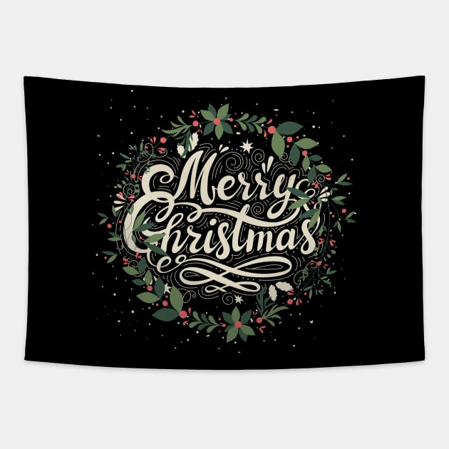 Merry Christmas Floral Look Tapestry by NICHE&NICHE