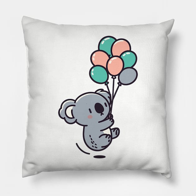 Cute koala bear with balloons, birthday greeting card design, koala lovers Pillow by Nora Liak