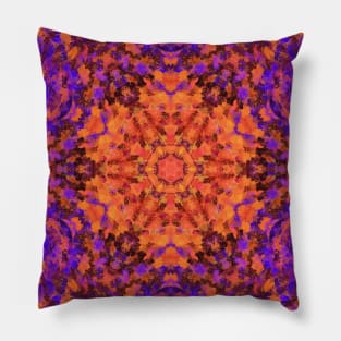 Digital Mandala Orange Blue and Purple Pillow