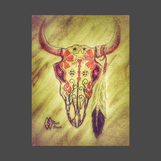 Bull Sugar Skull in Grunge by Matt Starr Fine Art