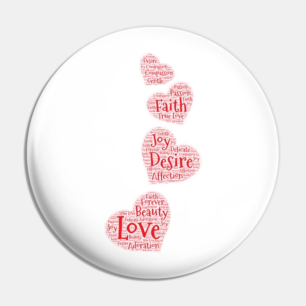 Four Small Cascading Word Cloud Hearts Pin by ckandrus