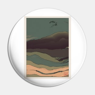 Abstract Landscape with birds flying over it – Ukiyo e style Pin
