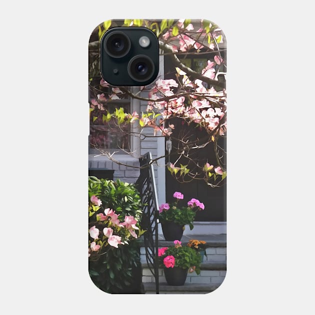 Pink Dogwood and Pots of Geraniums Phone Case by SusanSavad