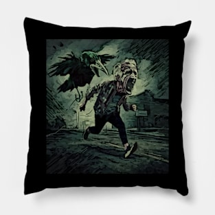 watercolor crow chasing old man screaming Pillow