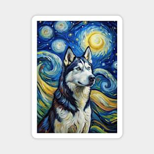 Siberian Husky Dog Breed Painting in a Van Gogh Starry Night Art Style Magnet