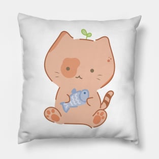 Cute Cat holding a fish Pillow