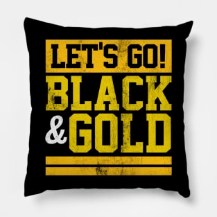 Let's Go Black & Gold Team Favorite Colors Vintage Game Day Pillow