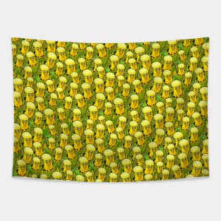 Yellow Budgie Crowd Funny Pattern Tapestry
