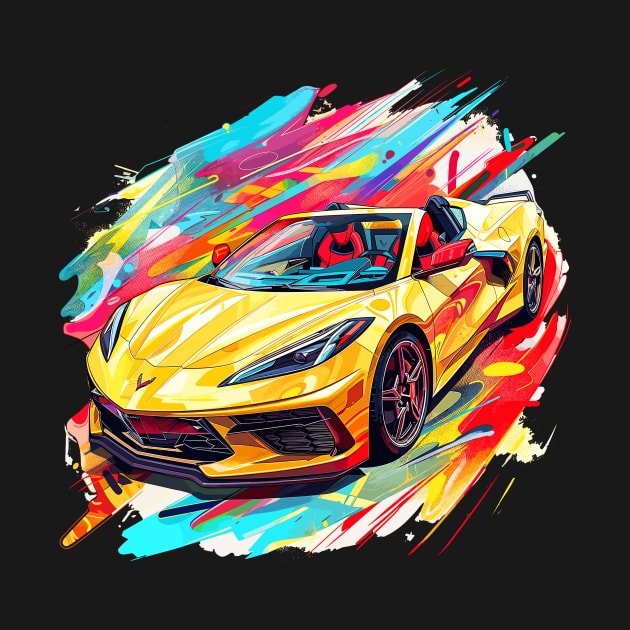 Accelerate Yellow HTC C8 Corvette Supercar Racecar Muscle Car Yellow Hardtop convertible Color Splash Corvette C8 by Tees 4 Thee