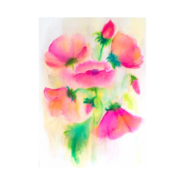 Pink poppies watercolor painting by ArtDreamStudio