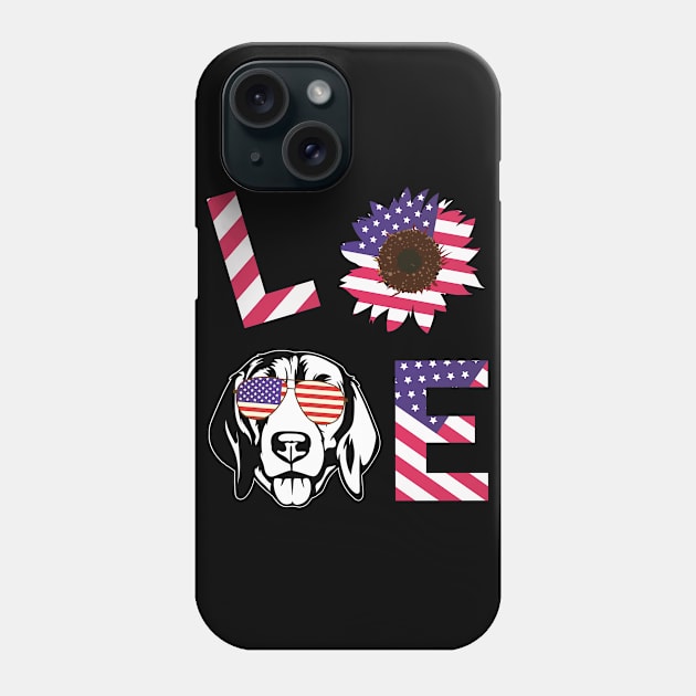 Cool US Flag Sunflowers Glasses Dog Face LOVE Beagle Dog Americans Independence USA July 4th Day Phone Case by Cowan79