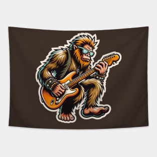 Bigfoot Playing Guitar Sasquatch Rocks Tapestry