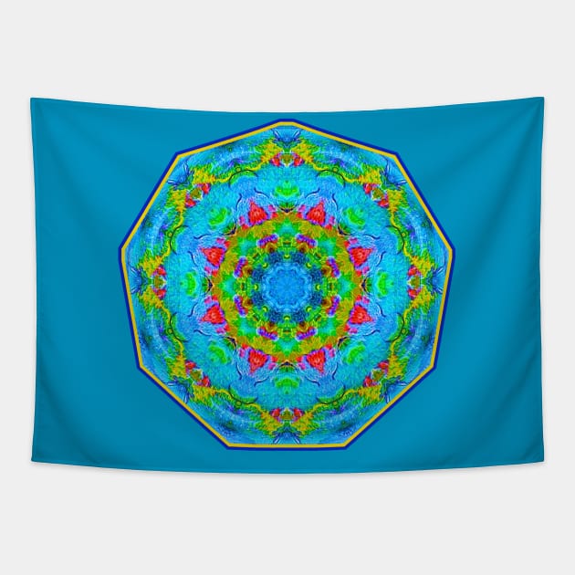 Red Flower Blue Mandala Tapestry by Jan4insight TeeStore