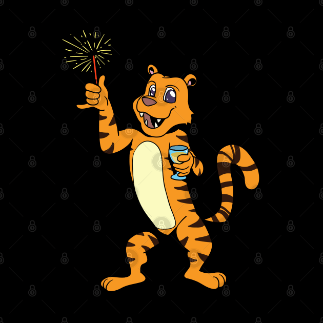 Tiger with Champagne and Sparkler - Happy new year by Modern Medieval Design