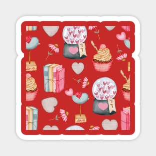 Cupcake And Book Pattern Magnet