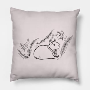 Reindeer Capybara [Black Lines] Pillow