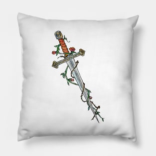 Watercolor Sword With Vines and Flowers Pillow