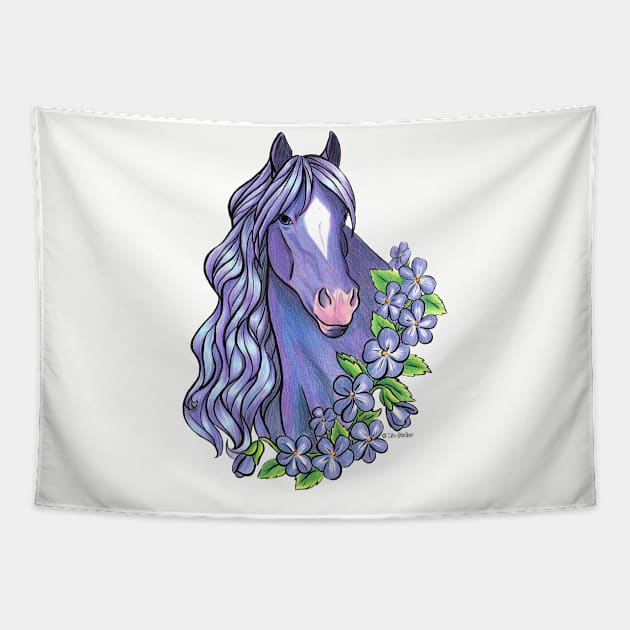 Amethyst Horse with Violet Flowers Tapestry by lizstaley