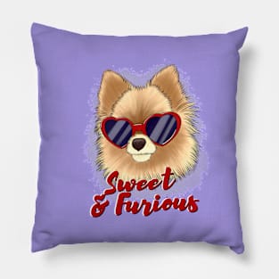 Cute pomeranian "sweet and furious" Pillow