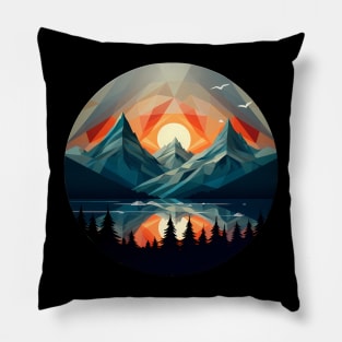 Geometric mountains, beautiful sunset Pillow