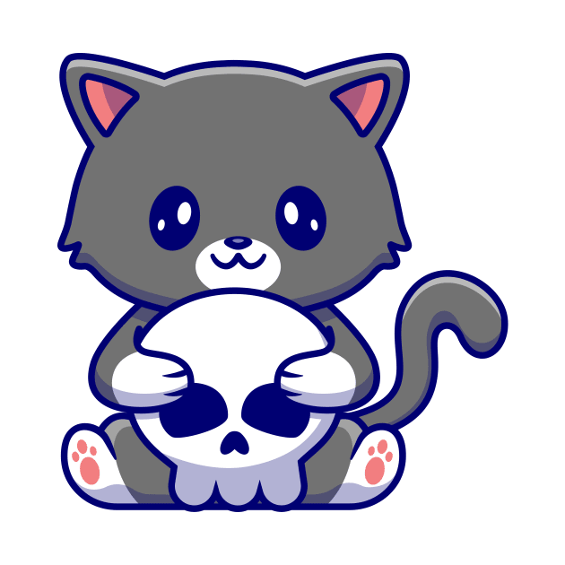 Cute Cat Holding Skull Bone Cartoon by Catalyst Labs